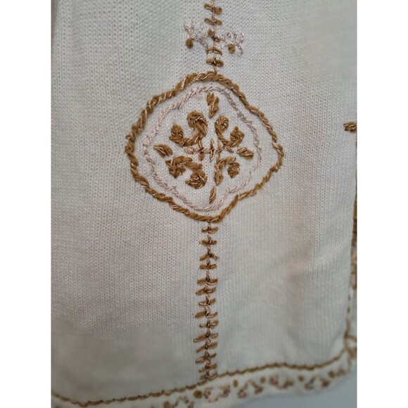 Coldwater Creek S Women's Long Cardigan Ivory Gold w/ Embroidery Toggle Buttons - Picture 3 of 16